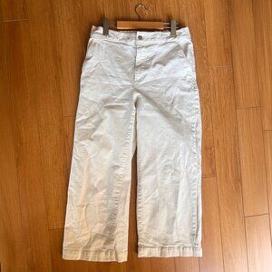 OAK + FORT Cropped Length 26" Twill Wide Leg Pant - CREAM